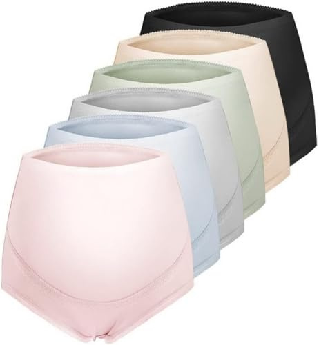 JuanNest Braguitas De Maternidad, Paquete De 6, De Algodón, Bragas para Premamá con Soporte Abdominal, Cintura Alta, Sin Costuras para El Embarazo para El Postparto,Maternidade Mujer M(37.5-47.5kg)