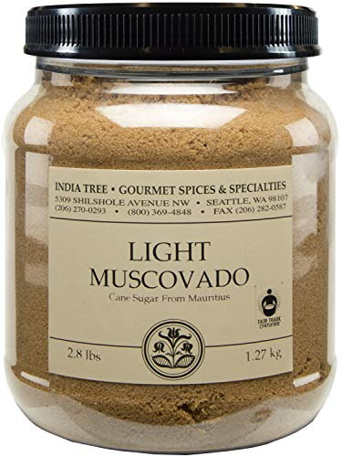 India Tree Light Muscovado Sugar, 2.8 lb Canister | Vegan, Non-GMO and Fair Trade Unrefined Brown Sugar with Molasses Flavor, Imported from Mauritius