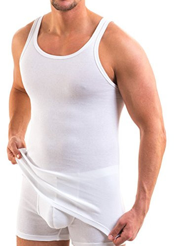 HERMKO 3000 Herren Tank Top 100% Bio-Baumwolle in Feinripp, Unterhemd, Muskel Shirt Made in EU, Größe:D 6 = EU L, Farbe:weiß