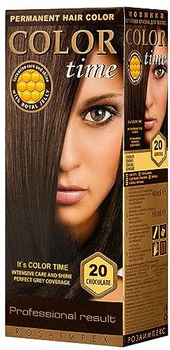 Color Time Permanent Hårfärg Choklad 20 - Gel som Inte Droppar | Med Drottninggelé och 18 Aminosyror | Ger Näring och Reparerar Håret | Intensiv Färg med Lång Hållbarhet