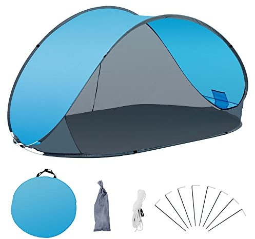 Duhome Strandmuschel Pop Up Strandzelt UV Schutz Wurfzelt Wetter- und Sichtschutz Campingzelt für Familien Strand Camping, Blau