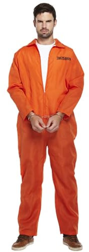 Lizzy Prisoner Overalls (One Size) Adult Fancy Dress Costume | Convict Boiler Suit Jail Jumpsuit for Men | Prisoner Outfit Orange Overalls | Halloween, Stag Night, Cosplay & Party Dress Up