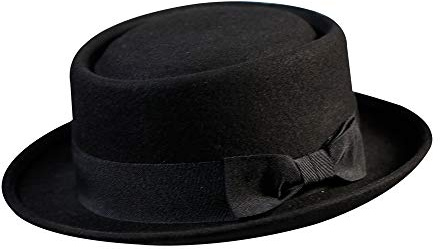 Cappello Pork Pie per Uomo/Donna in Feltro di Lana, Stile Derby Fedora, Nero, L