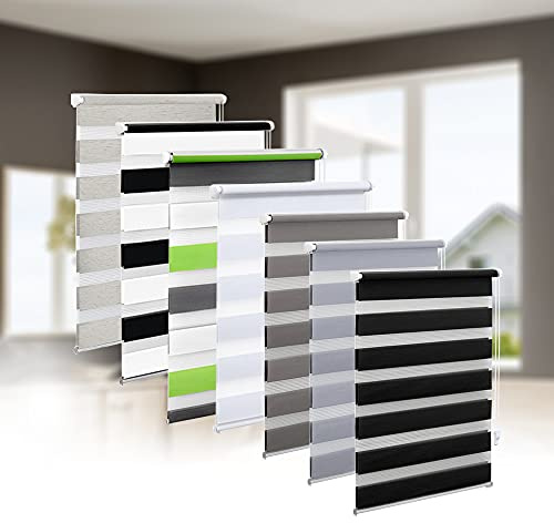 Eurohome Doppelrollo Klemmfix ohne Bohren, Duo Rollo,80cm x 150cm (Stoffbreite 76 cm) Schwarz Transparentes und undurchsichtiges Sichtschutz Rollo mit Klemmträgern für Fenster und Türen