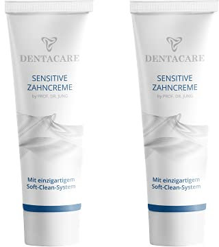 DENTACARE Sensitive Crème dentaire 2 x 75 ml par PROF. Dr. JUNG, avec le système innovant Soft Clean, élimine les taches et les dépôts en douceur et en profondeur.