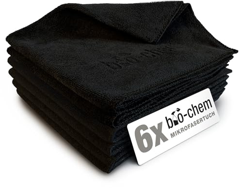 bio-chem 6X Mikrofasertücher 40x40 cm schwarz | fusselfreie Reinigungstücher & Putztücher für Auto, Fenster & Haushalt | saugstarke Microfaser Putztücher, Putztlappen & Allzwecktücher