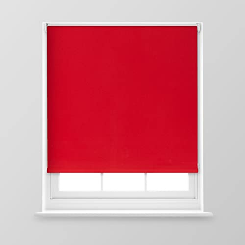 Trimmable Blackout Roller Blind - 2FT - RED - 60cm(W) x 170cm(L) | Polyester Thermal Blackout Roller Blind with Trim-To-Size Fit, Blocks Light, Retains Warmth, Ideal for Bedrooms & Lounges