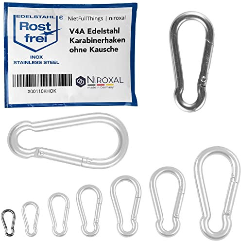 NietFullThings 1 x 3 mm Stainless Steel Carabiner Hook, 30 mm, 200 kg Breaking Load, Key Ring, Hammock Swing