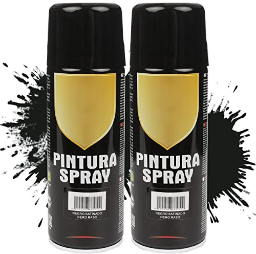 Etrexonline Pintura Spray Multicolor Profesional 400ml Adecuado Metal Madera y Plástico - Color Negro Satinado (Paquete de 2)