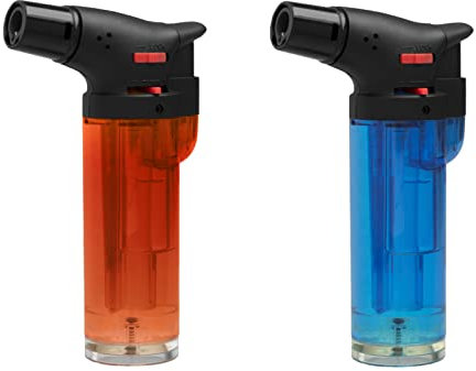 HIBRON Soplete De Cocina, Profesional Antorcha Butano Encendedor Mechero, Recargable Mini Culinario, con Bloqueo de Seguridad & Llama Ajustable para barbacóa Crema Cámping (Gas precargado), Pack x2