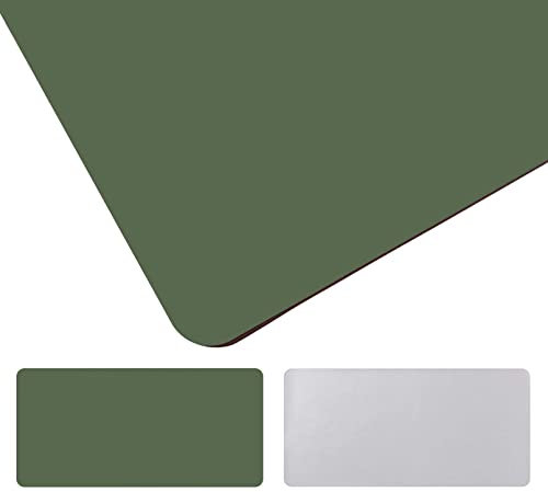 moaupr Schreibtischunterlage Leder, Groß Laptop Tischunterlage Schreibtisch Unterlage, Ultradünnes Schreibtischmatte Aus PU-Leder Desk Mat Für Büro Dunkelgrün + Grau 70x140cm/27.56x55.12in