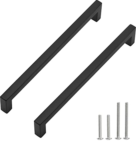 Redunest Skåphandtag i mattsvart, fyrkantiga lådhandtag i rostfritt stål, till köksdörr, skåp, lådbeslag, 20-pack, håldelning på 256 mm c/c