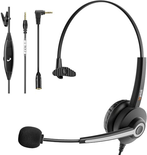 Wantek Auriculares de PC de 3,5 mm con micrófono, cancelación de ruido, auriculares para teléfono móvil, auriculares para ordenador portátil, iPhone, Samsung, negocios, Skype, Call Center Office, chat