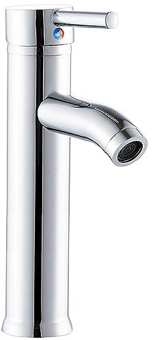 Robinet Lavabo Haut Salle de Bain en Acier Inoxydable - Mitigeur à Levier Unique pour Eau Chaude et Froide - 2 Tuyaux Inclus - Pour Vasque et Lave-Main