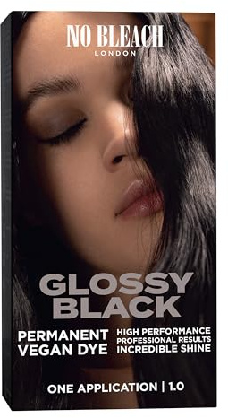 No Bleach London Permanent Hair Dye, Long-Lasting and Multi-dimensional At-Home Hair Colour, Fortified with Vegan Sea Silk and Cocamide for Incredible Shine, Colour: Glossy Black (Complete Kit)