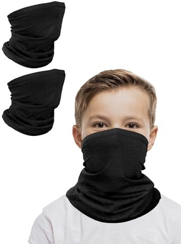 Kiiwah 2 Stück Loop Schal Kinder Dünn, Schlauchschal Multifunktion Halswärmer Schal für Jungen Mädchen, Atmungsaktiv Winddicht Staubdicht Outdoor Sports (Schwarz, Schwarz)