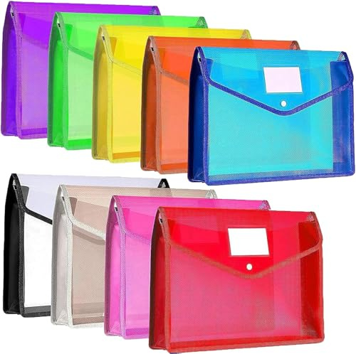 Cartelle Portadocumenti, 9 Pezzi Cartella portadocumenti formato A4 Cartella Organizer Portatile Porta Documenti A4 con Bottone a Pressione per Documenti, Bollette, Scuola, Ufficio, Viaggio