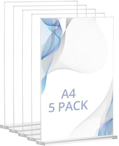 QWORK® 5 pezzi porta acrilico A4, espositore per cartelli tavolo, supporto da esposizione, per ufficio, negozio, ristorante