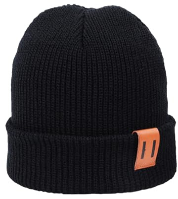 TUONYIS Bonnet pour Garçons Filles, Bonnet Thermique en Tricot pour Enfants Automne Hiver, Bonnet à Revers Doux, Chapeau Wolly à Isolation Thermique Classique (Noir)