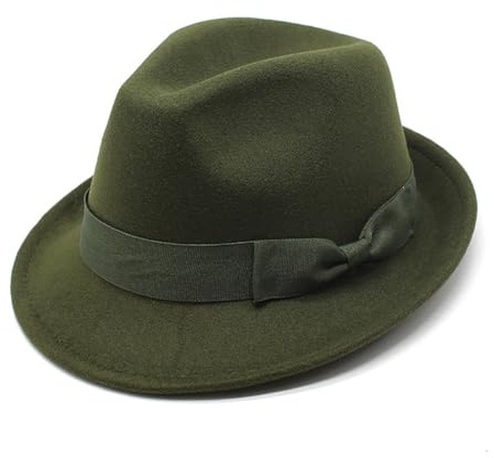 XAGMODSHN Sombrero de fieltro para mujer, para carnaval, fiesta, para mujer, adolescente, casual, primavera, resistente al sol, con lazo, color verde militar