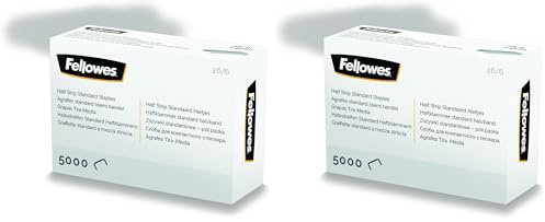 Fellowes Staples 26/6mm for Half Strip Staplers – Box of 5000, 2 Pack – Silver