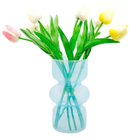 Geometrische Glasvase, Moderne Vasen Hydroponische Glasblumenvase, Tulpenvase Blumenvase Glas, Dekorative Vase für Haus Büro Hochzeit (Hellblau)