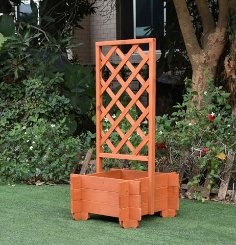 Mucola Rankgitter Pflanzkasten aus Holz Spalier mit Blumenkasten Rankhilfe Deal für Kletterpflanzen Pflanzkübel Gartenspalier Blumenkübel - Braun