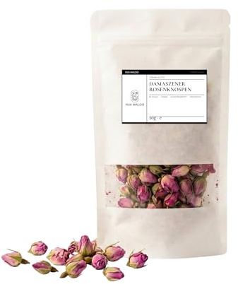 HUA MALOO Damaszener Rosenknospen – Getrocknete Rosen für Tee, Backen & Dekoration, 100% essbar, intensiv duftend & ohne Zusatzstoffe (20g)