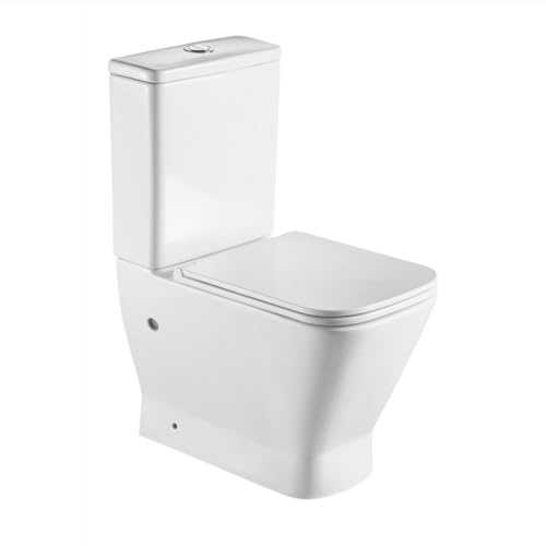 Inodoro Completo - WC Inodoro Completo con Sistema Rimless Antibacterias - Vater Baño con Tapa Dura Extrafina Amortiguada - Inodoro Salida Dual Eficiente con Ahorro de Agua