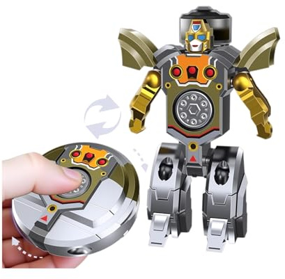 Robot Fidget Spinner Transformable 2 en 1 | Juguete Sensorial Anti-Estrés, Figura de Robot Miniatura Transformable para Niños y Adultos | Juguete Hand Spinner chulo de Viaje para niños de 3+(Plata)