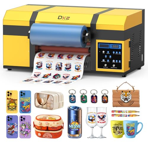 DXZ A3 UV DTF Printer with Laminator,Dual XP600 Print Heads, White Ink Stirring,All-in-One UV DTF Transfer Printer for Glass,Metal,Wood, Tumblers,Phone Cases,and More (Yellow)