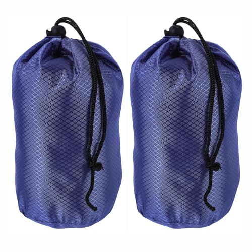 HANABASS Juego de 2 Bolsas de Almacenamiento Cordón Impermeables para Chaquetas y Ropa, Tela Oxford, Color Azul Oscuro Patrón Romboidal, Tamaño 19 Cm Diámetro X 32 Cm Alto, Adecuado