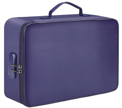 Fireproof Document Bag with Lock, 14.2×10.6×4in Large Capacity 3-Layer File Storage Organizer for Documents, Certificates, Passports, Laptop, Valuables (Blue)