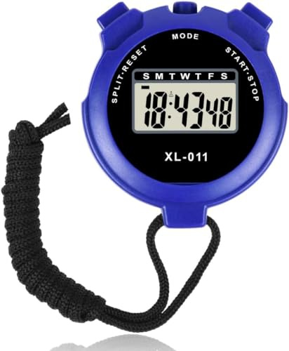 Digital Sports Stopwatch Timer, Water-Resistant Stopwatch with Large Display, Lap Split Chronograph, Alarm Clock & Calendar for Running, Swimming, Football, Coaches & Fitness Training (Blue)
