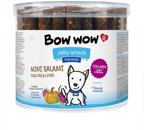 Bow Wow Treats Salamis Chicken & Liver 60PC Tub, Pack of, transparent