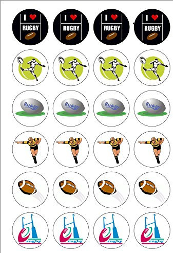 24 PRE CUT Rugby Sport Edible Wafer Paper Round Cake Toppers Decorations