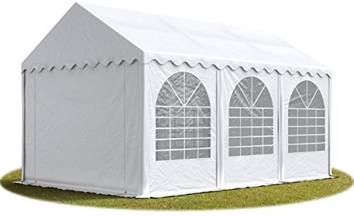 TOOLPORT Festzelt XXL Partyzelt 4x6m, hochwertige schwerentflammbare 1400 PVC Plane nach DIN in weiß, 100% wasserdicht, vollverzinkte Stahlkonstruktion mit Verbolzung, Seitenhöhe ca. 2,6 m