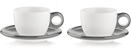 Fratelli Guzzini Gocce Tazze Cappuccino con Piattino, SMMA|Porcelain, Grigio Cielo, 21x37x13 cm
