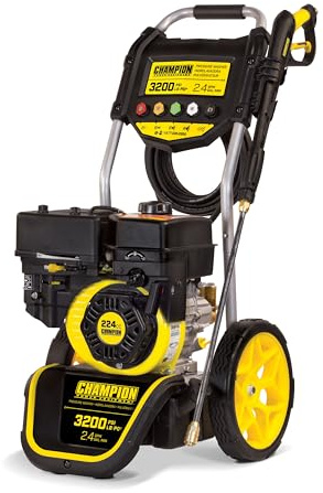 Champion Power Equipment 3200 PSI Pressure Washer, 220 Bar, 224cc, Gas Powered, 3 Quick Connect Nozzles, Portable