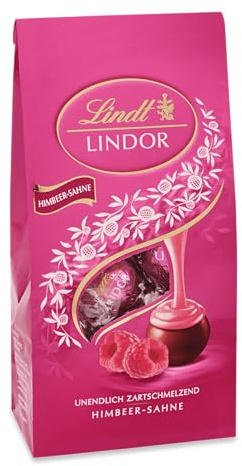 Lindt Schokolade LINDOR Kugeln Himbeere | 137 g Beutel | ca. 10 Kugeln Vollmilchschokolade mit zartschmelzender Himbeer-Füllung | Pralinen-Geschenk | Schokoladen-Geschenk