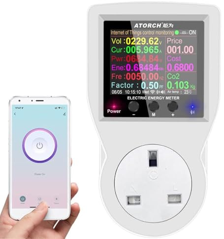 Karlak Power Socket,Tuya Wifi ligent Power Socket Electricity Power Monitor Multi-energy Monitoring Meter 2.4 inch Color Sn Mobilephone APP Remote Controlling Device