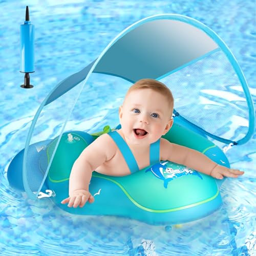 ZQEJEFD Schwimmring Baby mit UPF50+ Abnehmbarem Sonnendach,Baby Schwimmring Aufblasbarer, Baby Schwimmreifen Verstellbarer Sicherheitssitz, Schwimmsitz Baby, Kleinkind Pool Schwimmring für 3-36 Monate