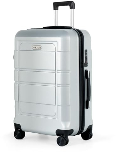 TANTOMI Handgepäck Koffer, 20 Zoll Hartschalenkoffer aus ABS+PC, Trolley, Reisekoffer mit 4 Rollen, 3-stelliges Zahlenschloss, Aluminium-Teleskopstange (41L, Silber)