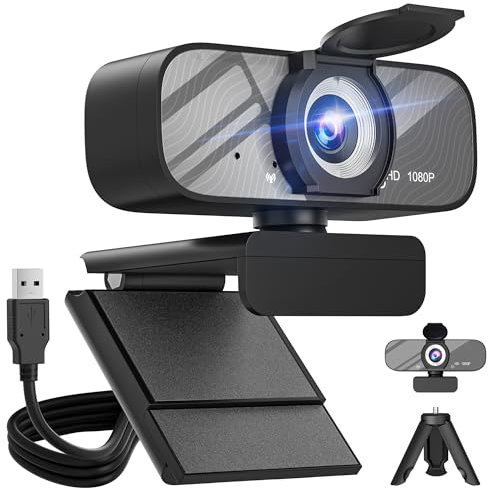 Gohero Full HD 1080P Video Webcam and Wide Angle Camera with Built-in Microphone and Rotating Tripod, for Laptop or Computer PC, Ideal for Live Streaming Calls