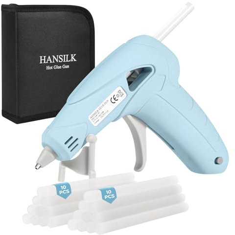 HANSILK Mini pistola de pegamento caliente inalámbrica, recargable por USB, 2200 mAh, tiempo de trabajo de 90 minutos, 20 barras de pegamento (7 x 100 mm) para bricolaje, manualidades, embalaje,