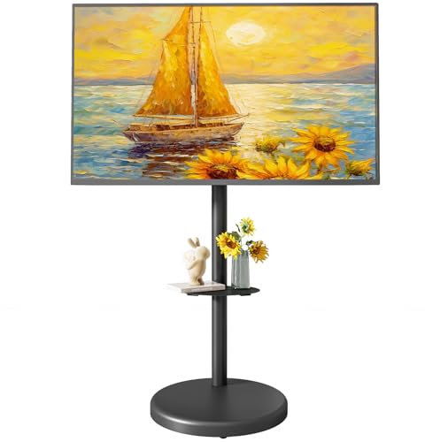 ECOTINY Höhenverstellbarer Rollbarer TV-Ständer für 37-86 Zoll Fernseher, 50 kg Tragkraft, Hoch- und Querformat, Stabiler Mobiler TV-Wagen mit Ablage, Max. VESA 600x400mm (Schwarz)