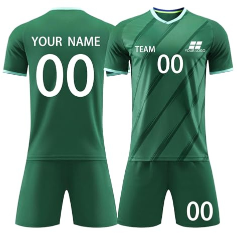 Personalised Football Trikot Erwachsener Kinder Fußball Trikot Set mit Namen Nummer Team und Logo Football Jersey Fußballtrikots T-Shirt und Shorts Fussball Set für Junge Herren Damen Anzug
