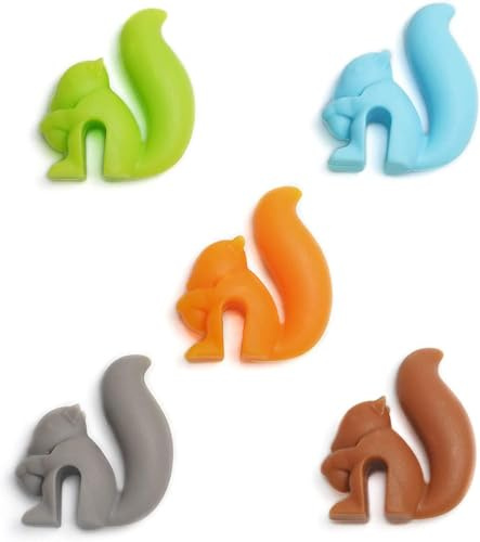 Lot de 5 porte-sachets de thé colorés en silicone en forme d'écureuil, marqueurs de boisson, support de sachet de thé pour accrocher une tasse, des tasses aux couleurs bonbon, ensemble cadeau, dessous
