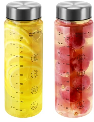 BuildLife Botella de agua de plástico con tapa de acero inoxidable, 500 ml, reutilizable, Tritan sin BPA, a prueba de fugas, contenedor de jugo para la escuela, oficina, deportes (2 unidades de 500 ml
