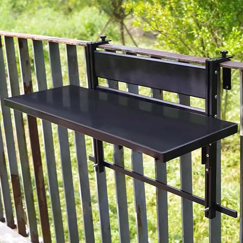 Mesa Colgante De Balcón, Plegable Colgante Con Barandilla De Jardín, De Terraza, Folding Table Multifuncional para Desayunar Ajustable, para Barandilla Madera de Metal(Black,80*30cm/31.5*11.8in)